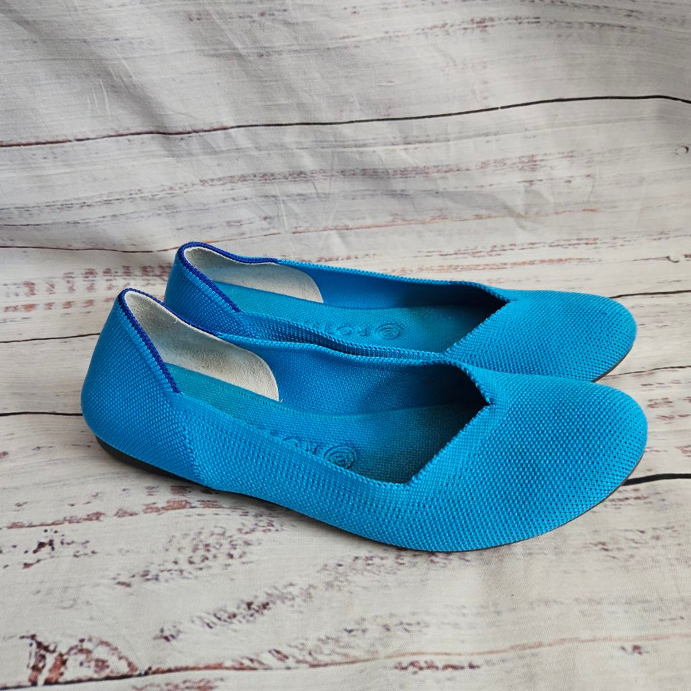 Rothys Peacock Blue Retired Knit Flats Rounded Womens 8